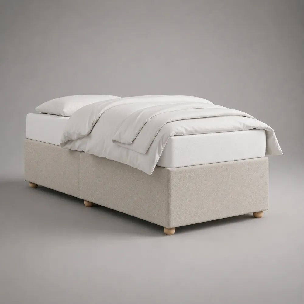 Boxspringbett-Set ohne Kopfteil mit Taschenfederkernmatratze, Beige/Weiß, Liegefläche 180 x 200 cm