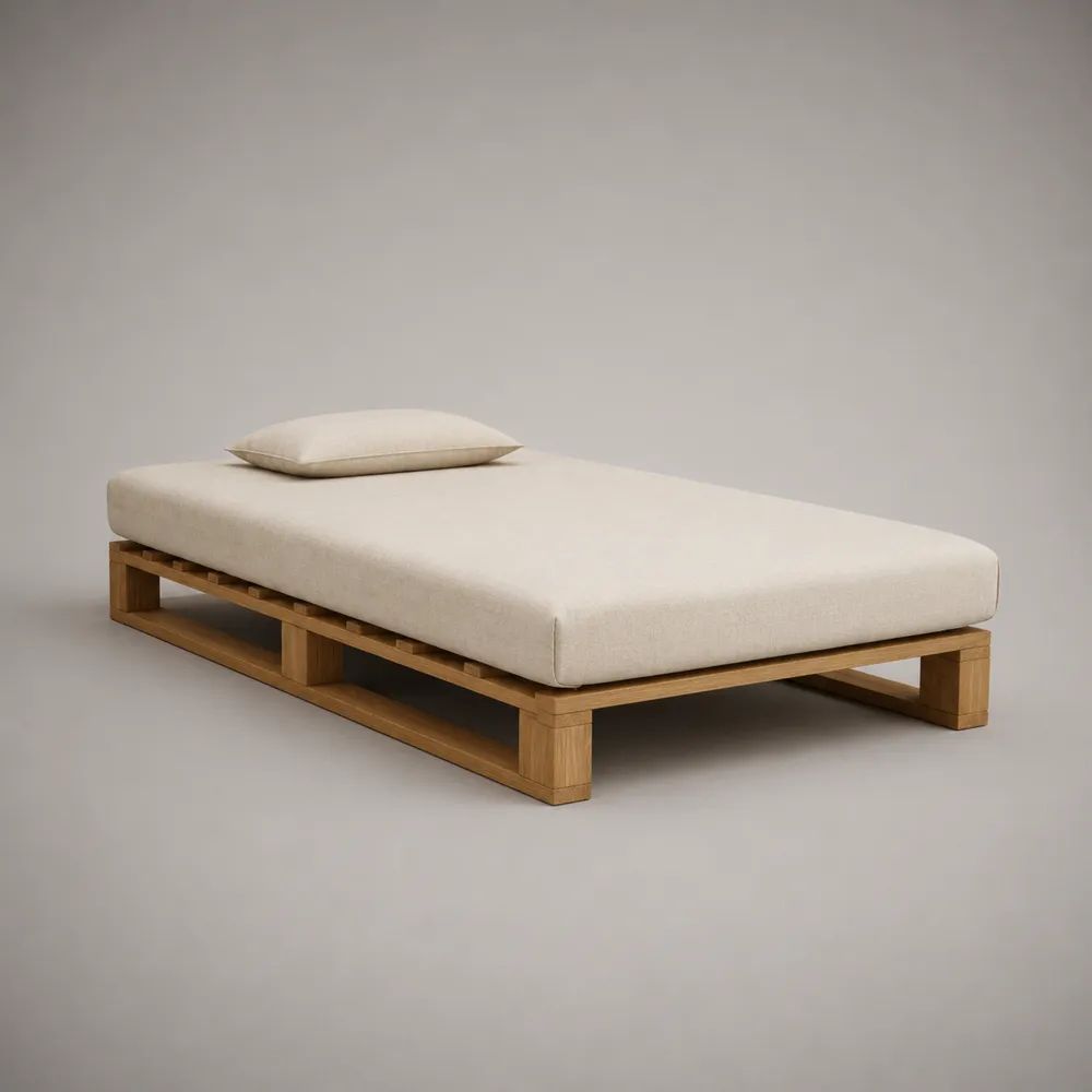 Einzelbett-Set 90 × 200 cm mit Eichenmassivholzrahmen, Schaumstoffmatratze und Kissen, Natur/Cremeweiß
