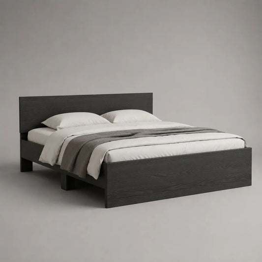 Doppelbett-Bettgestell aus MDF mit Eschenfurnier, Dunkelbraun, Liegefläche 180 × 200 cm