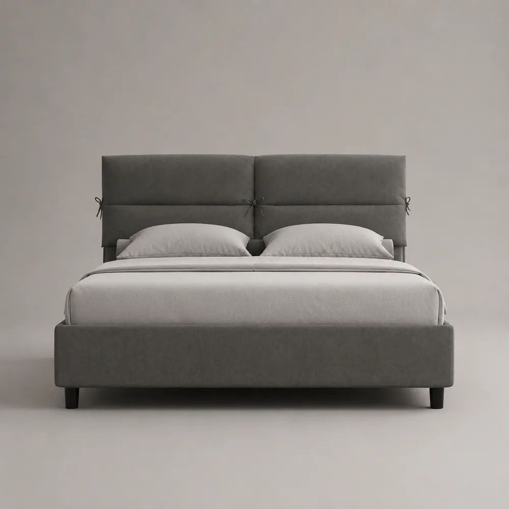 Polsterbett Doppelbett mit Lattenrost, Samtbezug Grau/Schwarz, 176 x 214 x 120 cm, Liegefläche 160 x 200 cm