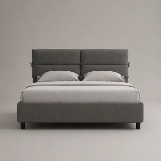 Polsterbett Doppelbett mit Lattenrost, Samtbezug Grau/Schwarz, 176 x 214 x 120 cm, Liegefläche 160 x 200 cm