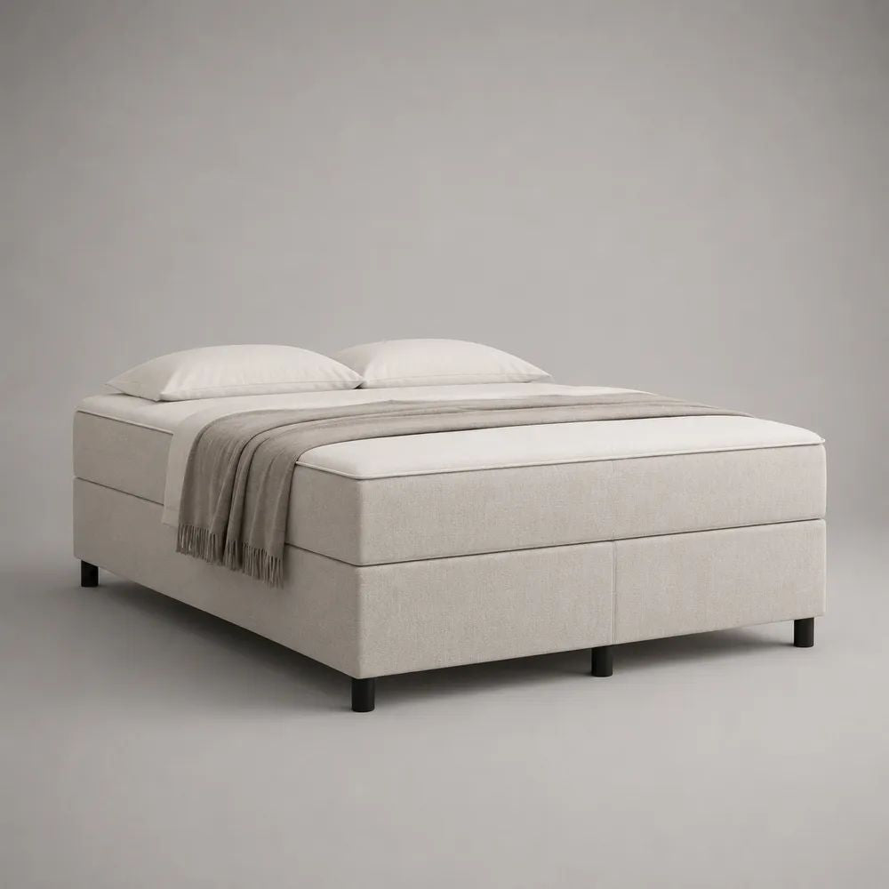 Boxspringbett 180 × 200 × 62 cm ohne Kopfteil mit Federkernmatratze, Polyester, Hellbeige