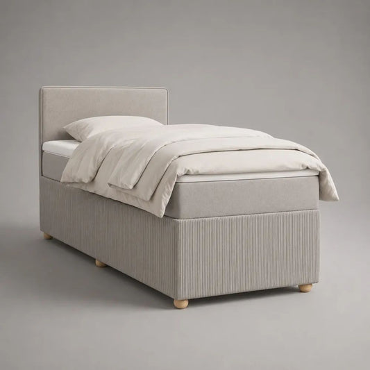 Polsterbett-Set mit Matratze und rechteckigem Kopfteil, Stoff, Beige/Naturfarben, Liegefläche 90 x 200 cm