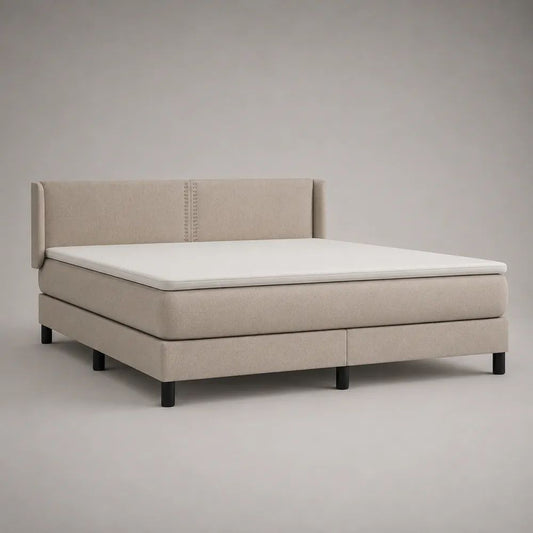 Boxspringbett-Komplettset 180 × 200 cm mit Federkernmatratze, Topper, Kopfteil und Polyesterbezug, Beige