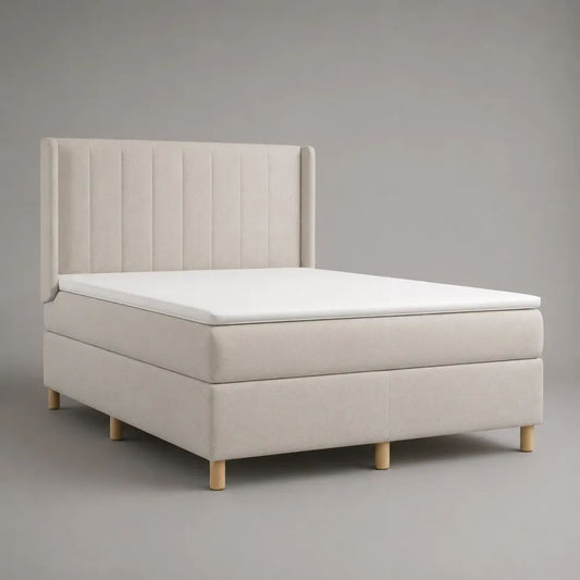 Boxspringbett 160 x 200 cm mit Matratze, Topper und gepolstertem Kopfteil, Beige