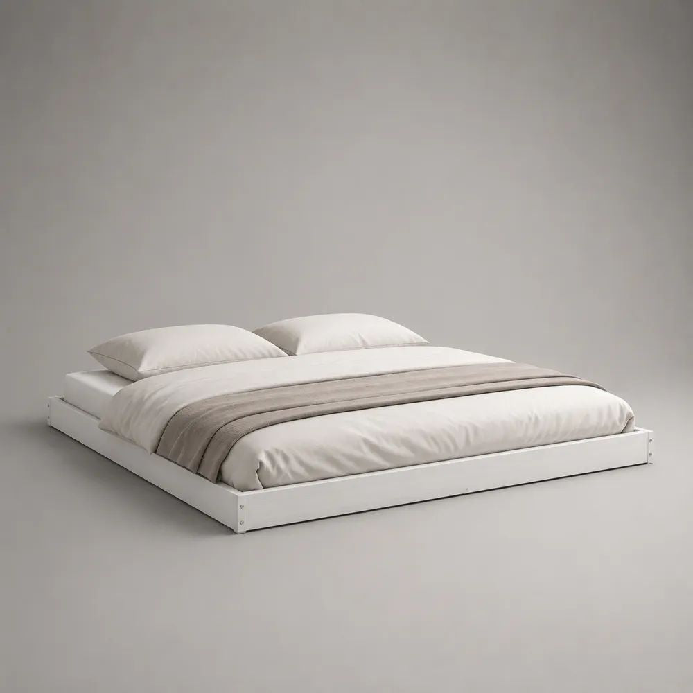 Doppelbett-Bettgestell aus massivem Kiefernholz, rechteckig, Weiß, 180 × 200 cm