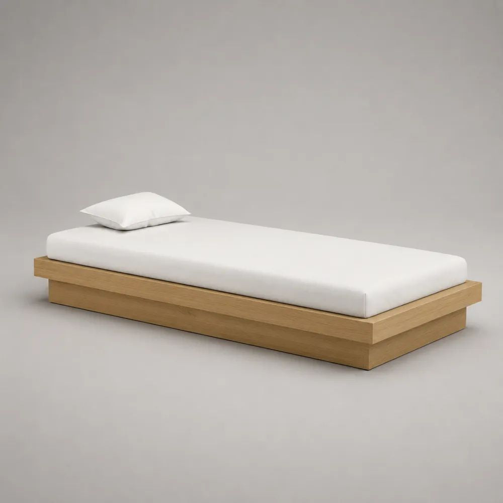 Einzelbett aus Holz mit Eichenfurnier, Plattformbett 96 x 206 x 28 cm, Liegefläche 90 x 200 cm, Eiche Natur