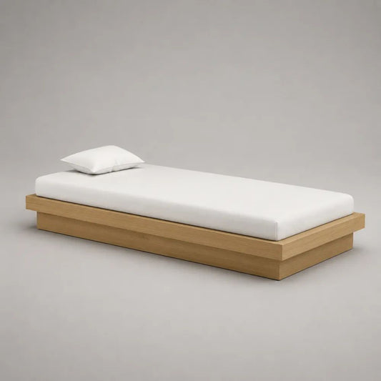 Einzelbett aus Holz mit Eichenfurnier, Plattformbett 96 x 206 x 28 cm, Liegefläche 90 x 200 cm, Eiche Natur
