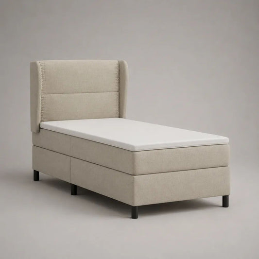 Boxspringbett Einzelbett 90 × 200 cm mit Matratze, Topper und gepolstertem Kopfteil, Polyesterbezug, Beige